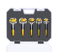 Forstner Bits TOUGH MASTER 5 Piece Carbide Tip, 15mm, 20mm, 25mm, 30mm, 35mm Diameter Plus 2 Hex Keys and Heavy Duty Case For Wood Working, DIY TCT Tool