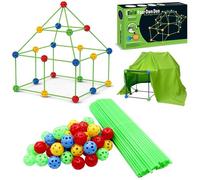 Fort Building Kit for Kids - Construction Toys for Kids 3+, Build your Own Den, STEM Building Toys, Creative Fort, Den Building Kit DIY Play Tent Indoor & Outdoor (75PCS Stick+45 Ball+1 Cloth)