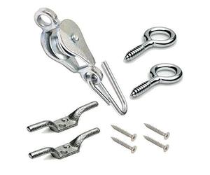 Fort Fasteners Washing Line Pulley Kits with Screw Eyes and Cleat Hooks