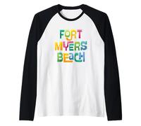 Fort Myers Beach Florida Tropical Typographic Design Raglan Baseball Tee