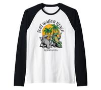 Fort Walton Beach Florida USA Funny Manatee Alligator Design Raglan Baseball Tee