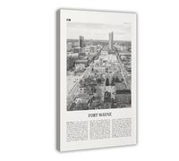 Fort Wayne Black And White View, Indiana, USA, United States, North America Retro City Map Travel Landscape Canvas Art Wall Decor Posters Home Bar Restaurant Garage Cafe Logo Gift 24x36inch(60x90cm)