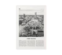 Fort Wayne Black And White View, Indiana, USA, United States, North America Retro City Map Travel Landscape Canvas Wall Art Posters And Prints Room Aesthetic Bedroom Office Decor 20x30inch(50x75cm)