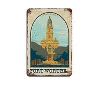 Fort Worth TX Vintage Travel Poster Retro Poster Metal Tin Sign Retro Iron Painting for Bar Man Cave Cafe Family Garage Poster Wall Decoration 15x30CM