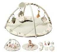 Fortella Baby Play Gym & Activity Playmat, Sensory Mat for Floor w Hanging Toys, Mirror, Support Pillow - Ideal for Newborn Tummy Time, Infant Development, Suitable for 0-3-6-9-12 Months (Sage)