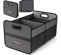 FORTEM Car Boot Organiser, Collapsible Two Compartment Organizer, Foldable SUV & Truck Storage for Car Accessories for Women Men, Non Slip Bottom, Sturdy Side Walls, Strong Handles, 50L
