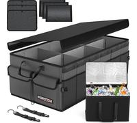 FORTEM Car Boot Organiser Storage, Car Organiser, Boot Tidy, Collapsible Multi Compartments, Cars Accessories for Men Women, 600D Oxford, Non Slip Bottom, Securing Straps, Soft Cover (105L)
