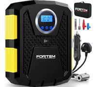 FORTEM Car Tyre Inflator 150 PSI, Air Compressor, 230V AC 12V DC Electric Air Pump for Car Tires, Digital Tire Pump w/Auto Pump/Shut Off, Carrying Case