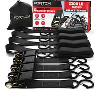 FORTEM Ratchet Straps, 1043kg Break Strength, 4 Pack 4.6m x 2.54cm Tie Down Strap Set, 4 Soft Loops, Motorcycle Straps Tie Downs, Cargo Cam Buckles, Rubber Handles, Safety Lock S Hooks, Carry Bag