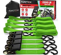 FORTEM Ratchet Straps, 1043kg Break Strength, 4 Pack 4.6m x 2.54cm Tie Down Strap Set, 4 Soft Loops, Motorcycle Straps Tie Downs, Cargo Cam Buckles, Rubber Handles, Safety Lock S Hooks, Carry Bag