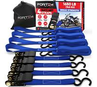 FORTEM Ratchet Straps, 748kg Break Strength, 4 Pack 4.6m x 2.54cm Tie Down Strap Set, 4 Soft Loops, Motorcycle Straps Tie Downs, Cargo Cam Buckles, Rubber Handles, Carry Bag