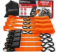 FORTEM Ratchet Straps - Tie Down Strap Set, 4 Pack, 1043kg Break Strength | Heavy Duty Motorcycle Straps, Cargo Cam Buckles for Trucks, 15FT x 1in, 4 Soft Loops, Safety Lock S Hooks, Carry Bag