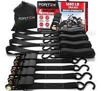 FORTEM Ratchet Straps, 748kg Break Strength, 4 Pack 4.6m x 2.54cm Tie Down Strap Set, 4 Soft Loops, Motorcycle Straps Tie Downs, Cargo Cam Buckles, Rubber Handles, Carry Bag