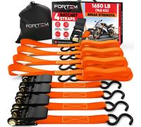 FORTEM Ratchet Straps - Tie Down Strap Set, 4 Pack, 748kg Break Strength | Motorcycle Straps, Cargo Cam Buckles for Trucks, 15FT x 1in, 4 Soft Loops, Coated S Hooks, Carry Bag