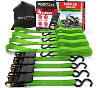 FORTEM Ratchet Straps - Tie Down Strap Set, 4 Pack, 748kg Break Strength | Motorcycle Straps, Cargo Cam Buckles for Trucks, 15FT x 1in, 4 Soft Loops, Coated S Hooks, Carry Bag