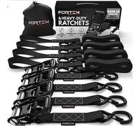FORTEM Ratchet Tie Down Straps, 2362kg Break Strength, (4) 3.04 Meter Heavy Duty Straps, (4) Soft Loops, Rubber Coated Metal Handles, Safety S Lock Hooks, Carrying Bag