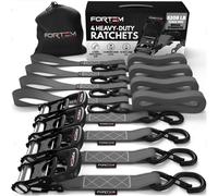 FORTEM Ratchet Tie Down Straps, 2362kg Break Strength, (4) 3.04 Meter Heavy Duty Straps, (4) Soft Loops, Rubber Coated Metal Handles, Plastic Coated M