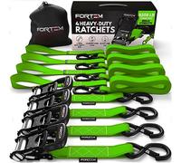 FORTEM Ratchet Tie Down Straps, 2362kg Break Strength, (4) 3.04 Meter Heavy Duty Straps, (4) Soft Loops, Rubber Coated Metal Handles, Safety S Lock Hooks, Carrying Bag