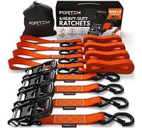 FORTEM Ratchet Tie Down Straps, 2362kg Break Strength, (4) 3.04 Meter Heavy Duty Straps, (4) Soft Loops, Rubber Coated Metal Handles, Safety S Lock Hooks, Carrying Bag