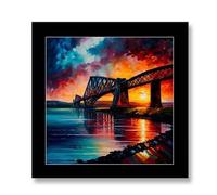 Forth Rail Bridge Colourful Framed Wall Art 10x10 Inch - Impressionist Scotland Print - Scottish Gift, Travel Gift