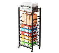 Forthcan 8 Tier Rolling File Cart, Wood Desk File Organizer with Sliding Trays and Mesh Paper Letter Tray Organiser, Metal Storage Utility Craft Organizer Trolley Cart for Home Office Supplies