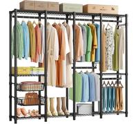 Forthcan Heavy Duty Clothes Rail - Metal Freestanding Portable Wardrobe Closet With 2 Slid Baskets for Hanging Clothing, 192.5 x 45 x 195 cm, Black