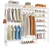 Forthcan Heavy Duty Clothes Rails Free Standing Clothes Rail Coat Rails Clothing Closet Storage Organizer Large Wardrobe with Shoe Rack, Hanging Rod, Adjustable Shelf (White)