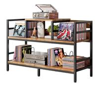Forthcan Record Player Stand, Vinyl Record Storage with 4 Dividers, Brown | Vinyl Record Stand with Storage Cabinet Hold Up to 350 Albums, Turntable Stand for Player, Living Room Bedroom