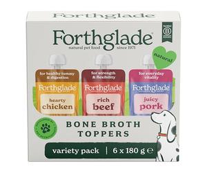 Forthglade Bone Broth for Dogs, Chicken, Pork & Beef (6x180g) Grain Free & Hypoallergenic, Natural Ingredients with Superfood Boost, Dry Dog Food Topper, 4+ Months