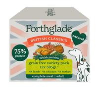 Forthglade British Classics Wet Dog Food Variety Pack (12 x 395g Trays) - Grain Free & Hypoallergenic Dog Food, Adult 1 Year+, Chicken, Lamb and