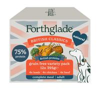 Forthglade British Classics Wet Dog Food Variety Pack (12 x 395g Trays) - Grain Free & Hypoallergenic Dog Food, Adult 1 Year+, Chicken, Lamb and Beef