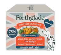 Forthglade British Classics Wet Dog Food Variety Pack (12 x 395g Trays) - Grain Free & Hypoallergenic Dog Food, Adult 1 Year+, Chicken, Lamb and Beef with Vegetables, Stomach Sensitive Meals