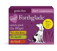 Forthglade Complementary Natural Wet Dog Food - Grain Free & Vegetables Just Variety Pack (12 x 395g) Trays - 90% Chicken, Lamb & Beef