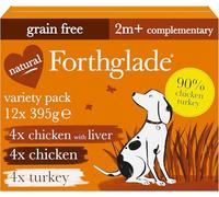 Forthglade Complementary Wet Dog Food (12 x 395g Trays) - Grain Free & Hypoallergenic Dog Food, Just Chicken, Chicken with Liver & Turkey, 90% Protein Stomach Sensitive with Natural Ingredients