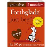 Forthglade Complementary Wet Dog Food (18 x 395g Trays) - Grain Free & Hypoallergenic Dog Food, Just 90% Beef, Stomach Sensitive Meals with Natural