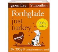 Forthglade Complementary Wet Dog Food (18 x 395g Trays) - Grain Free & Hypoallergenic Dog Food, Just 90% Turkey, Stomach Sensitive Meals with Natural Ingredients