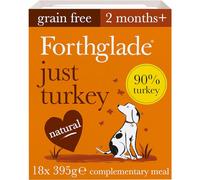 Forthglade Complementary Wet Dog Food (18 x 395g Trays) - Grain Free & Hypoallergenic Dog Food, Just 90% Turkey