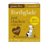Forthglade Complementary Wet Dog Food (18 x 395g Trays) - Grain Free & Hypoallergenic Dog Food, Just Chicken with Liver, 90% Protein Stomach Sensitive