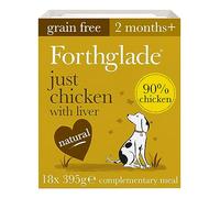 Forthglade Complementary Wet Dog Food (18 x 395g Trays) - Grain Free & Hypoallergenic Dog Food, Just Chicken with Liver, 90% Protein Stomach Sensitive Meals with Natural Ingredients