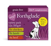 Forthglade Complementary Wet Dog Food Variety Pack (12 x 395g Trays) - Adult, Just Chicken, Lamb & Beef, 90% Meat, Grain Free & Stomach Sensitive with