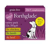 Forthglade Complementary Wet Dog Food Variety Pack (12 x 395g Trays) - Grain Free & Hypoallergenic Dog Food, Just Chicken, Lamb & Beef