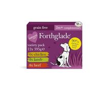 Forthglade Complementary Wet Dog Food Variety Pack 12 x 395g Trays Just Chicken Lamb & Beef 90% Meat Grain Free Stomach Sensitive Dog Food Ingredients