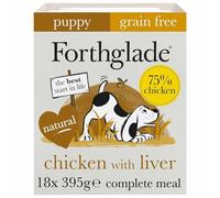Forthglade Puppy Complete Grain Free Chicken with Liver & Vegetables Trays 18 x 395g & Buddy's Dog Brush