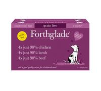 Forthglade Complementary Wet Dog Food Variety Pack (12 x 395g Trays) - Grain Free & Hypoallergenic Dog Food, Just Chicken, Lamb & Beef, 90% Protein Stomach Sensitive with Natural Ingredients