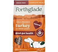 Forthglade Dry Dog Food, Cold Pressed, (10kg Resealable Bag), Turkey with Vegetables, Hypoallergenic Dog Food, Grain Free Complete, Natural Senior, Adult and Puppy Dry Dog Food for Good Gut Health