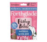 Forthglade Fishy Bites (4 x 70g Bags) - Hypoallergenic & Grain Free Dog Treats, Salmon with Dill, Natural Dog Treats with 75% Salmon, Resealable Bags