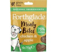 Forthglade Meaty Bites (4 x 70g Bags) - Hypoallergenic & Grain Free Dog Treats with Chicken & Apple, Natural Dog Treats with 75% Chicken, Resealable Bags