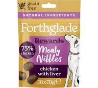 Forthglade Meaty Nibbles (10 x 70g Bags) - Hypoallergenic & Grain Free Dog Treats with Chicken and Liver, Natural Dog Treats, Training Rewards with 75% Chicken