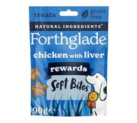 Forthglade Natural Dog Treats (4 x 90g Bags) - Hypoallergenic & Grain Free Dog Training Treats with Chicken and Liver, Baked Soft Bite Rewards, Resealable Bags