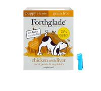 Forthglade Puppy Complete Grain Free Chicken with Liver & Vegetables Trays 18 x 395g & Buddy's Dog Brush